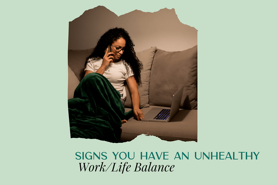 Latina on couch working and on the phone