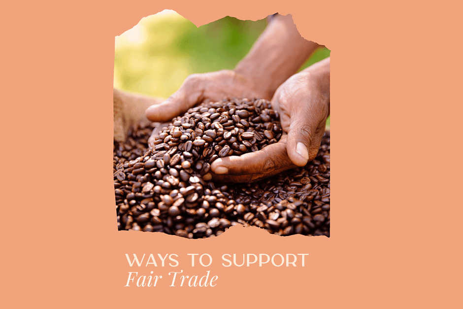Farmer with hands in fair trade coffee beans