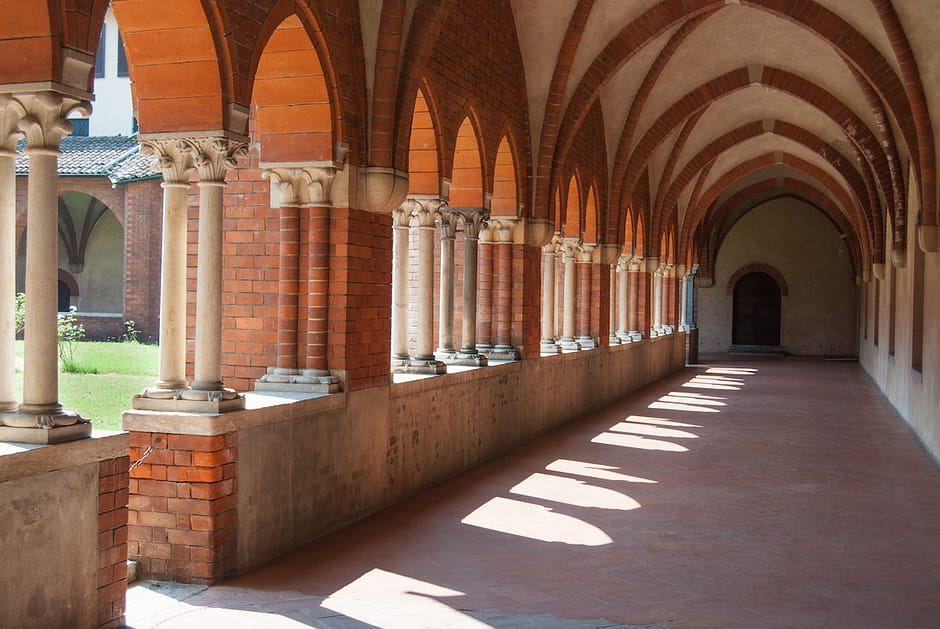 Part of courtyard with colonnade inside the Chiaravalle monastery